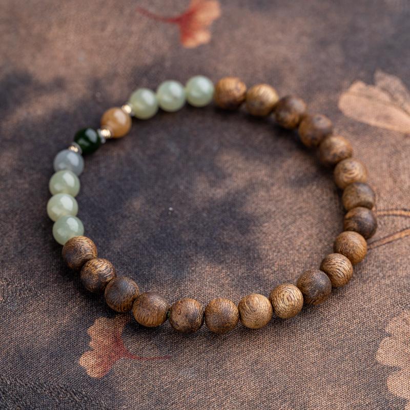 18K Gold & Yingge Green Agarwood Bead Bracelet - Peace & Concentration 【MXX】