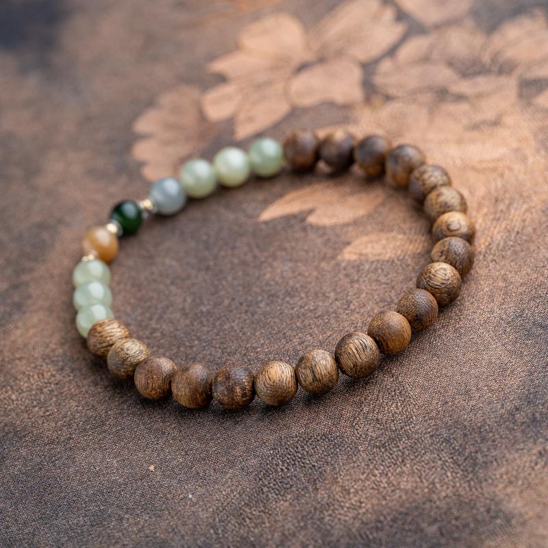 18K Gold & Yingge Green Agarwood Bead Bracelet - Peace & Concentration 【MXX】