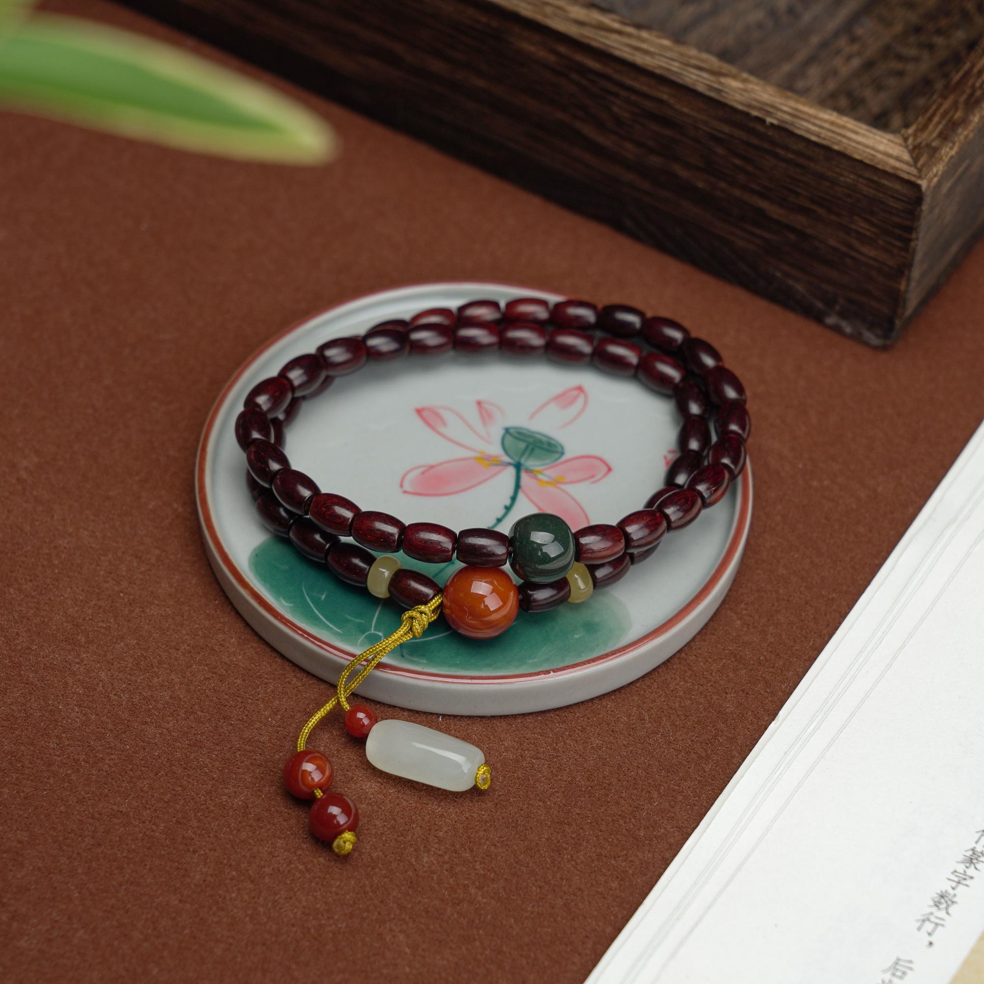 Natural Indian Small Leaf Rosewood double ring bracelet - Power & Prosperity【MXX】