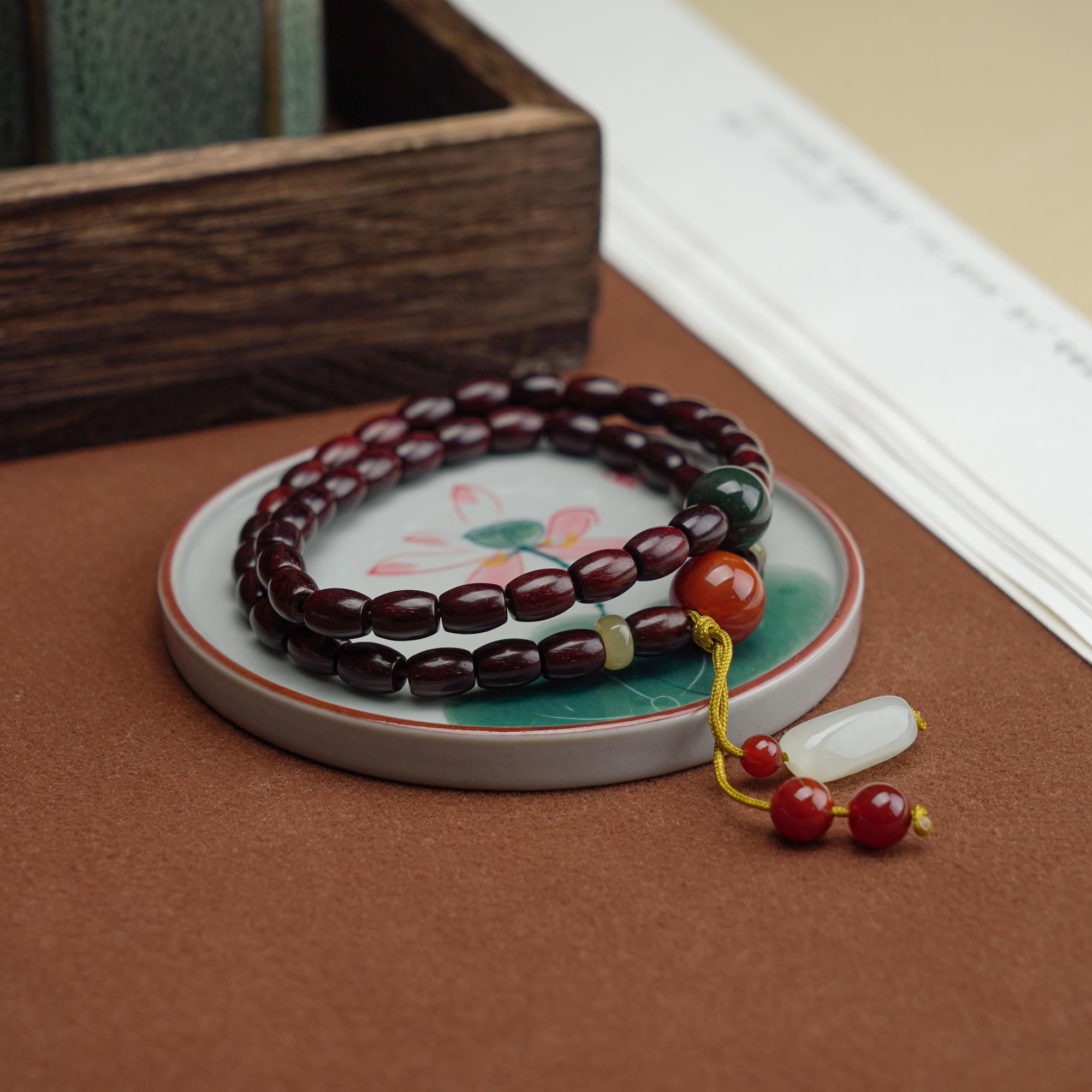 Natural Indian Small Leaf Rosewood double ring bracelet - Power & Prosperity【MXX】