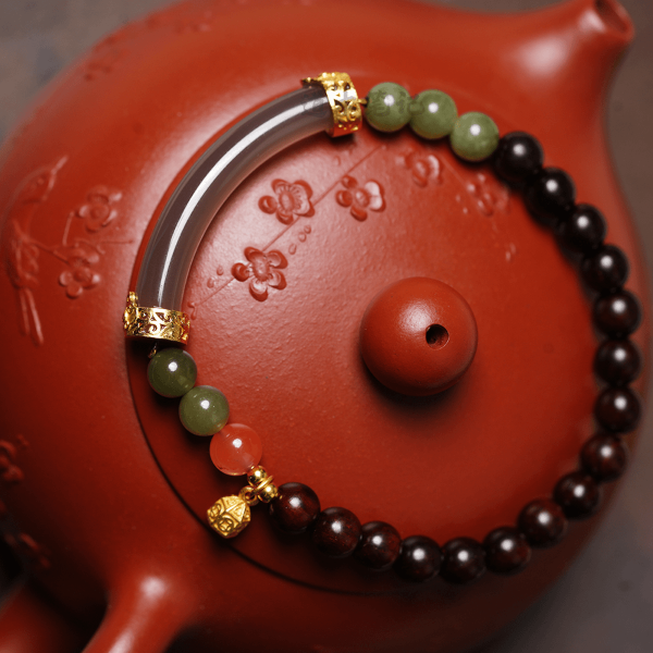 Indian Small Leaf Red Sandalwood & Hetian Jade Handmade Bracelet- Abundance & Protection【DM】