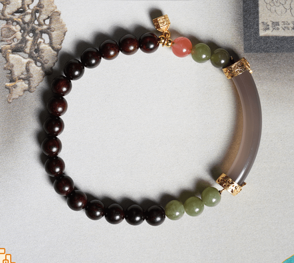 Indian Small Leaf Red Sandalwood & Hetian Jade Handmade Bracelet- Abundance & Protection【DM】