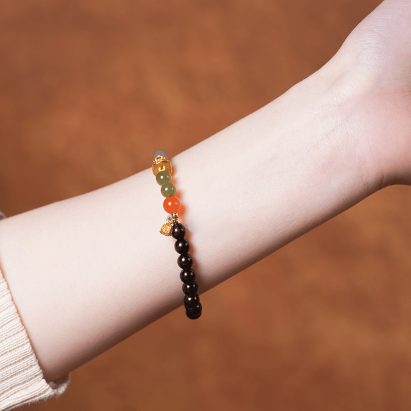 Indian Small Leaf Red Sandalwood & Hetian Jade Handmade Bracelet- Abundance & Protection【DM】